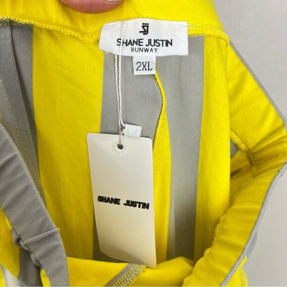 NWT Shane Justin Runway Flare Pants sz 2XL Yellow Grey Stripe Cotton Authentic - Picture 9 of 9